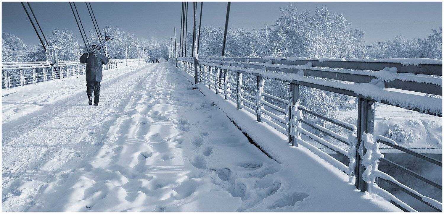 зима, пейзаж, пенорама, холод, мороз, снег, мост, дорога, красноярск, лыжи, спорт, отдых, остов, татышев, природа, Дмитрий Антипов