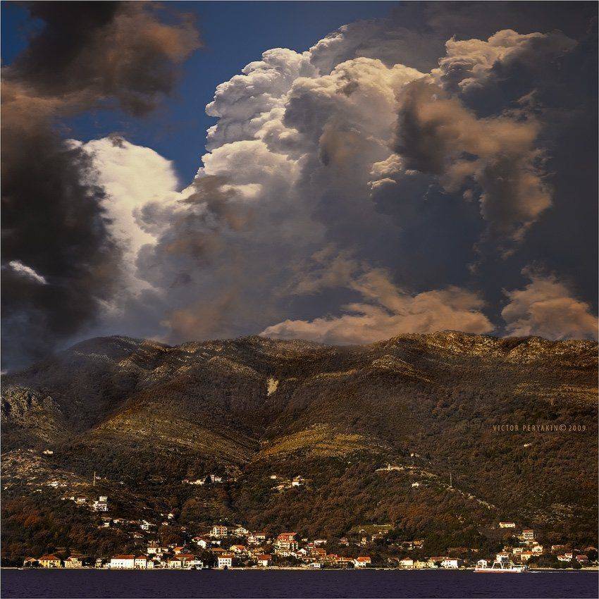 черногория, горы, море, облака, паром, городок, лепетань, Виктор Перякин