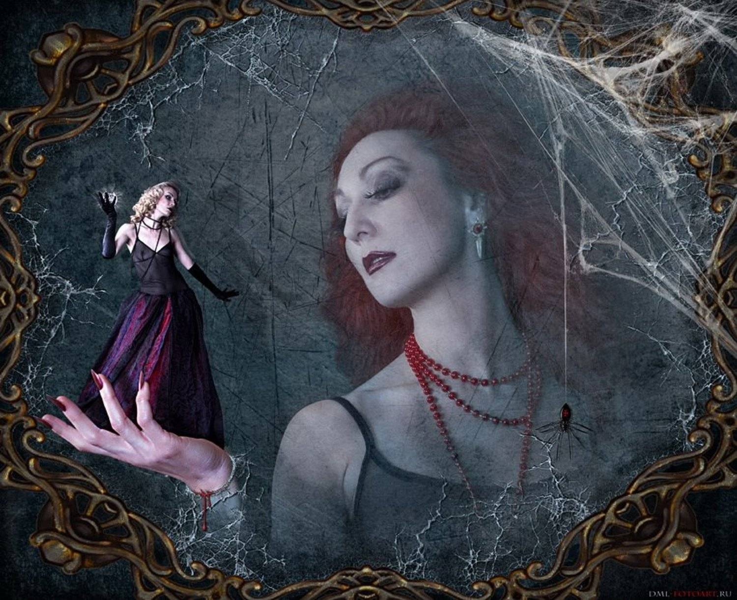 зеркало, отражение, девушки, кровь, паук, паутина, 3Solnca