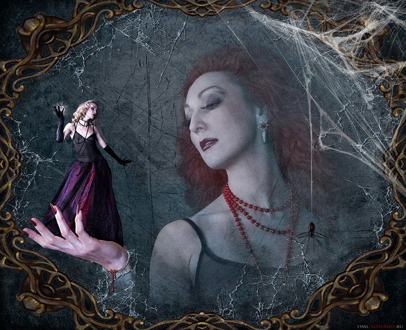 зеркало, отражение, девушки, кровь, паук, паутина Гостья из зеркала фото превью