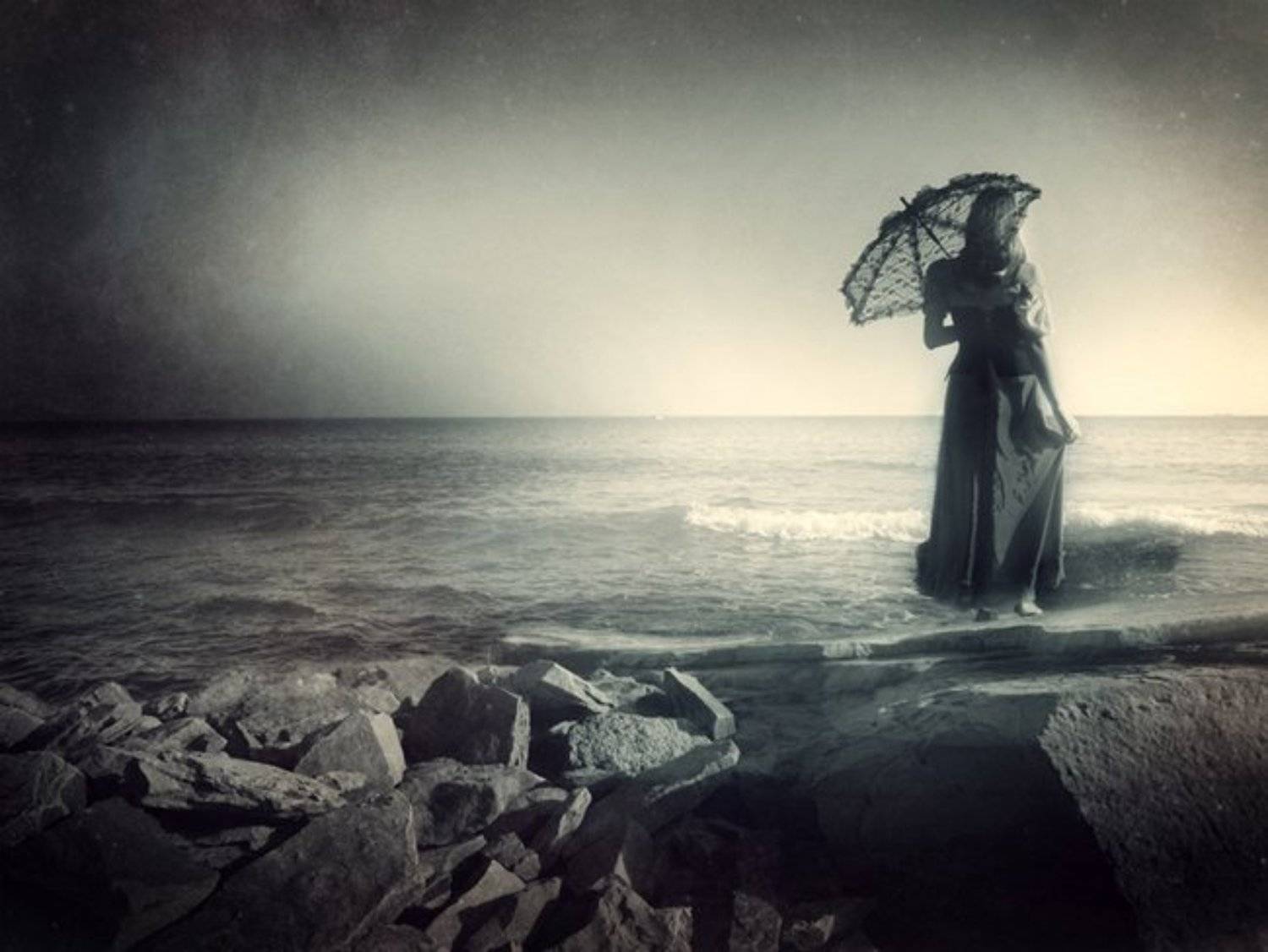 девушка, море, ожидание, ветер, буря, volavolko