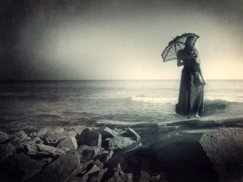 девушка, море, ожидание, ветер, буря waiting фото превью