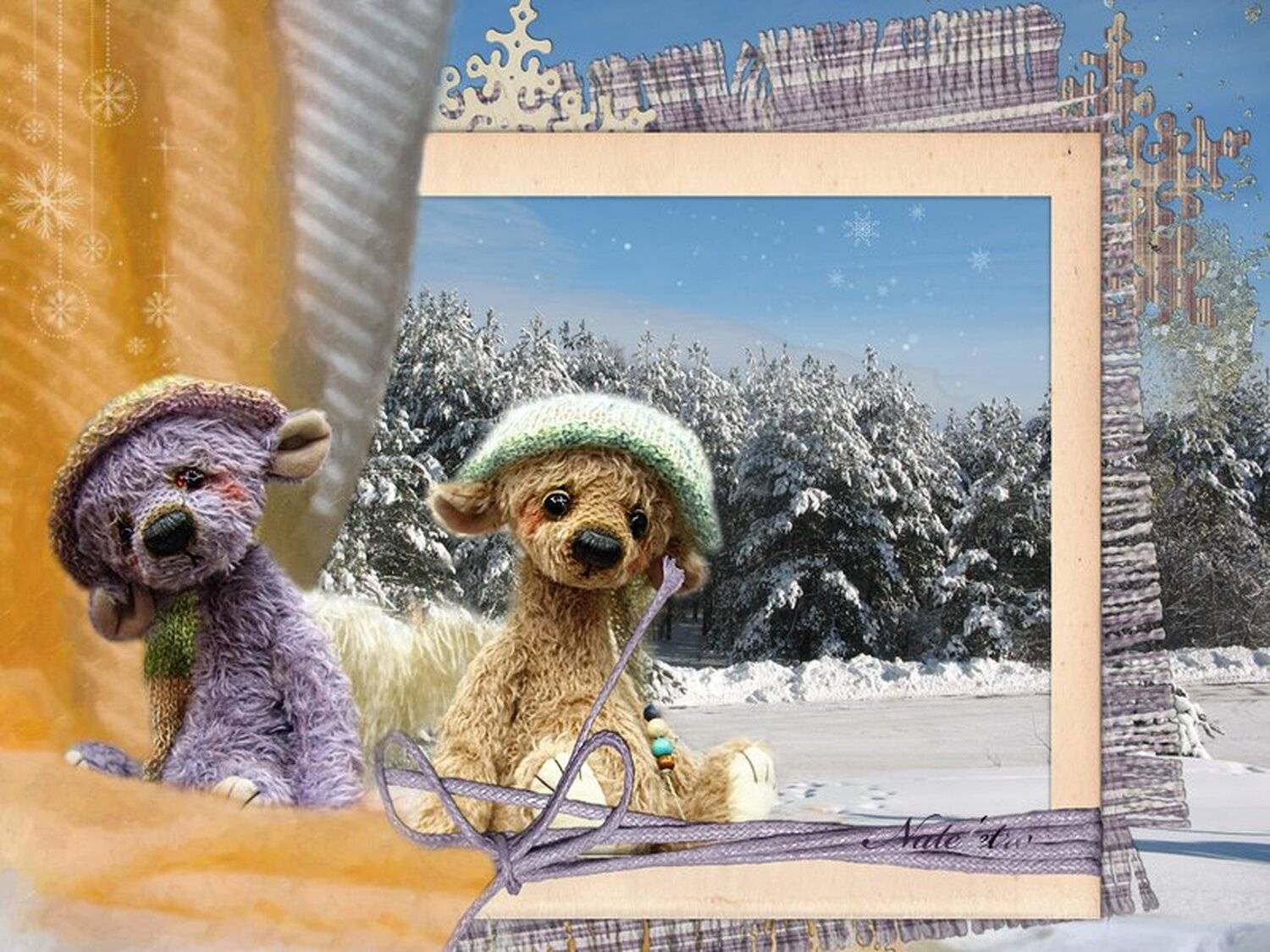 авторская игрушка, мишки, открытка, снег, Nateletro