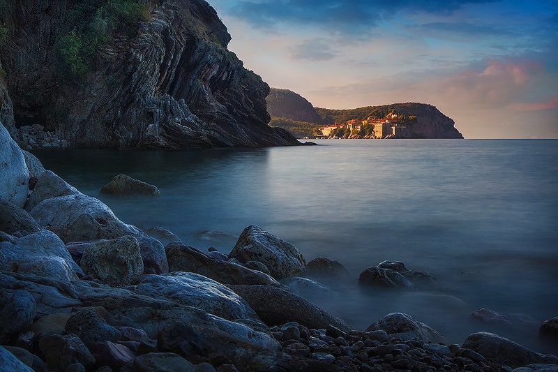 черногория, рассвет, море, камни Бастион фото превью