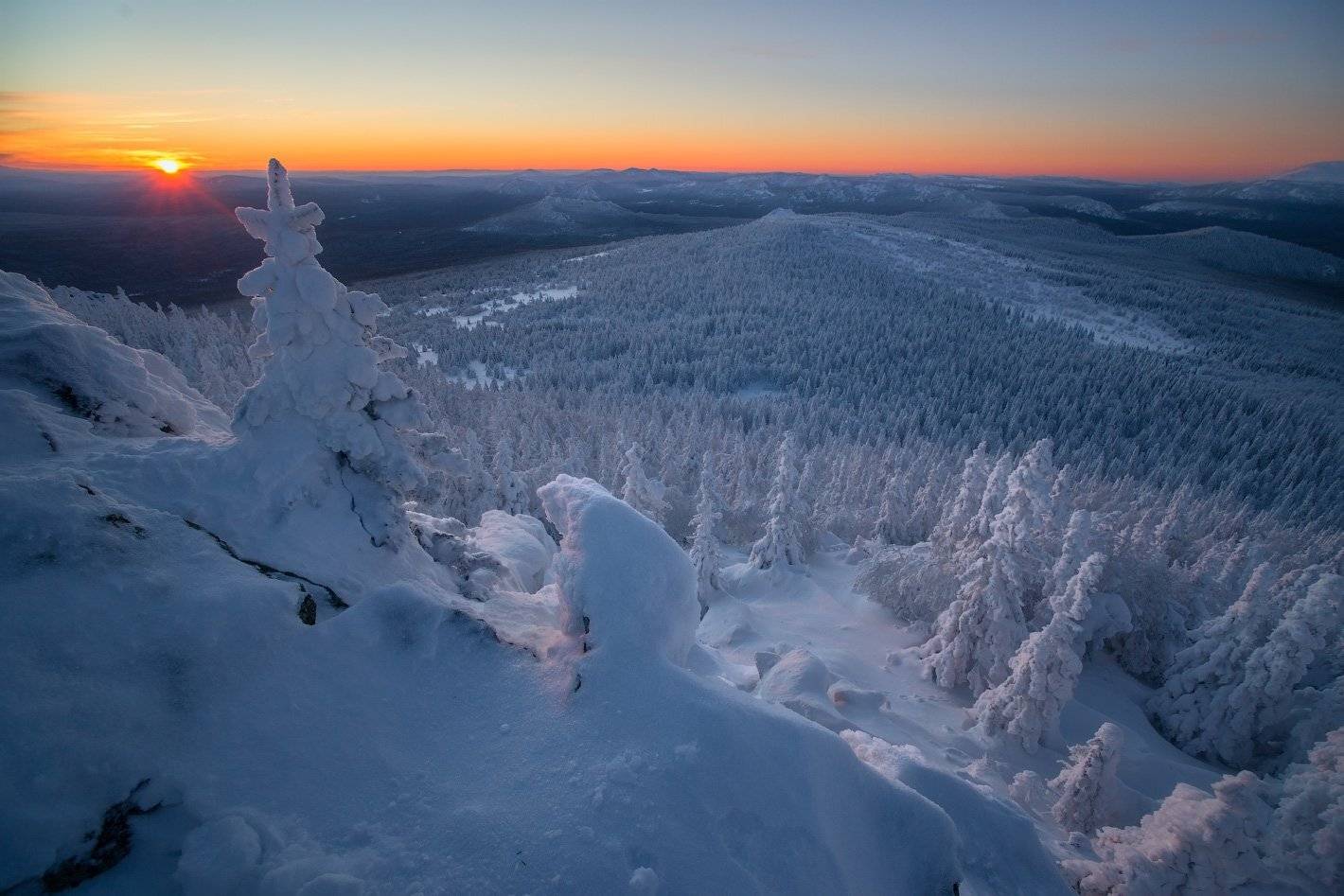 Горы, Зима, Снег, Урал, Ялангас, Владимир Ляпин