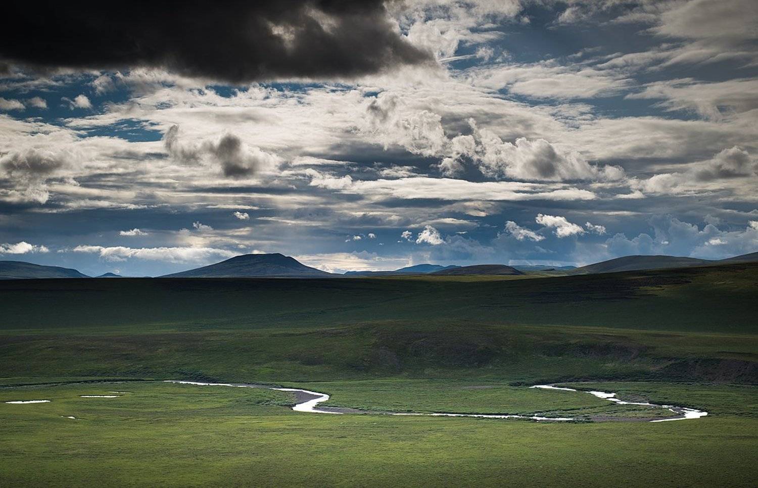 тундра, небо, облака, лето, река, горы, пейзаж, Евгений Труфанов