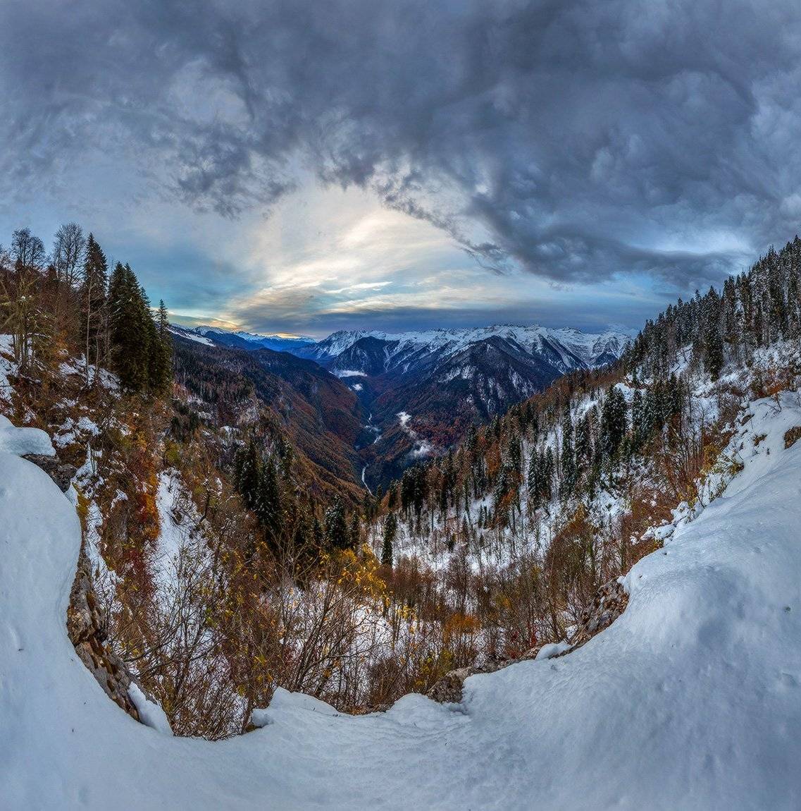 Абхазия, Горы, Долина реки Бзыбь, Зима, Облака, Осень, Лашков Фёдор