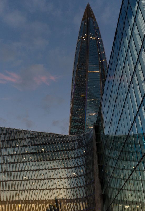 лахта, лахта центр, санкт-петербург, питер, петербург, спб, закат, город, небоскреб, городской пейзаж архитектура Лахта центр на закате фото превью