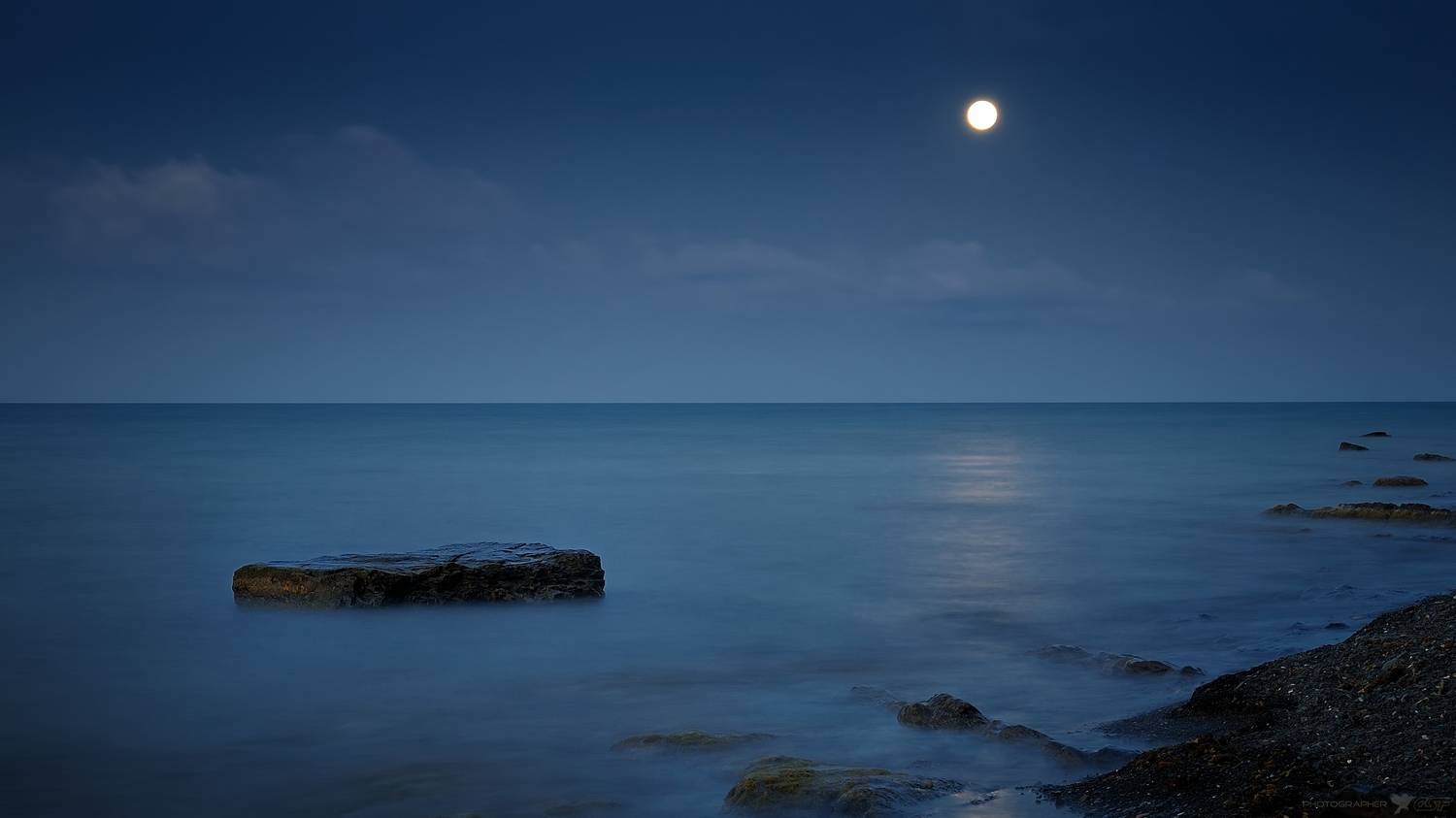 лето природа пейзаж ночь море камень луна, Serj Master