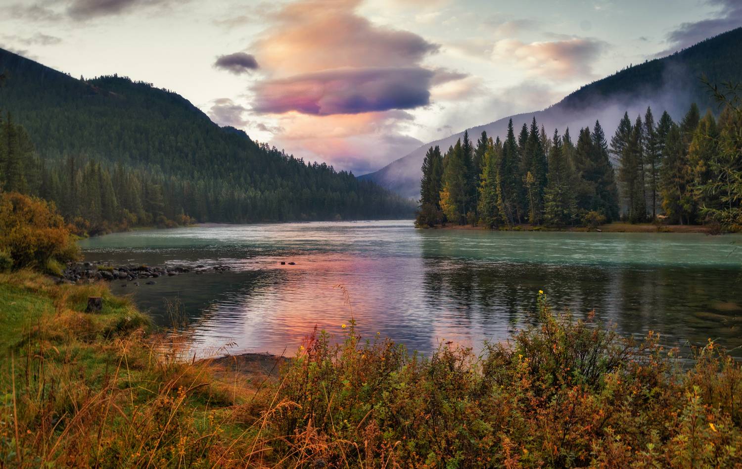 горный алтай, рассвет, конец августа2024, реки бара и аргут ( слияние), Lora Pavlova