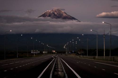 View of Koryak volcano in the evening