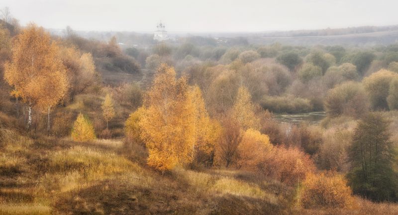 осень утро  деревья храм туман Лысково фото превью