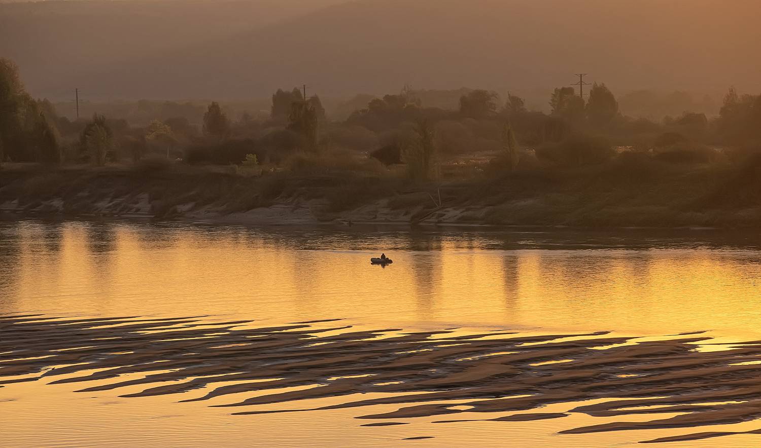 река, рассвет, рыбак, осень, Широких Александр
