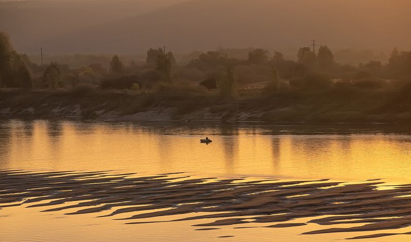 река, рассвет, рыбак, осень Рассвет фото превью