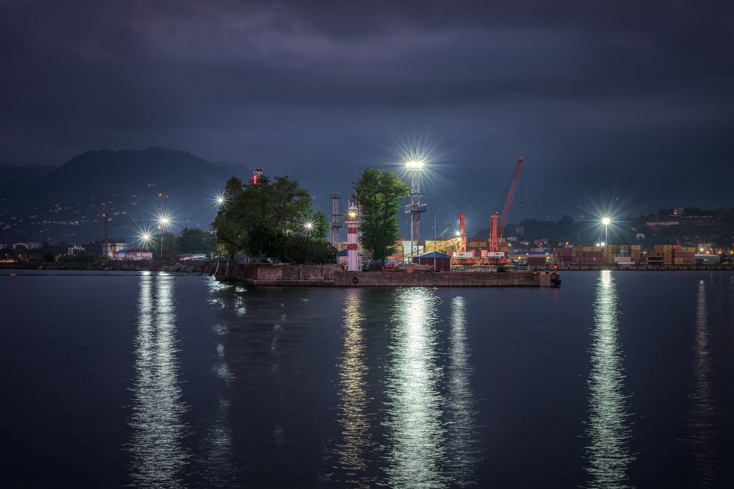 sundown, batumi, lighthouse, night, port, harbour, clouds, sea, weather, landscape, cityscape, scenery, travel, outdoors, caucasus, georgia, adjara, sakartvelo, chizh, Чиж Андрей