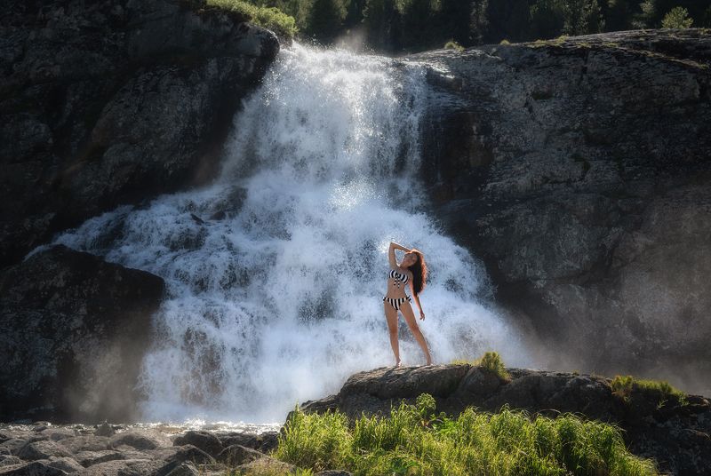 алтай, горный алтай, пейзажи алтая, усть-коксинский район, горная река, водопад, летний алтай, горы, лето на алтае, поход, поход по алтаю, У водопада горных нимф фото превью