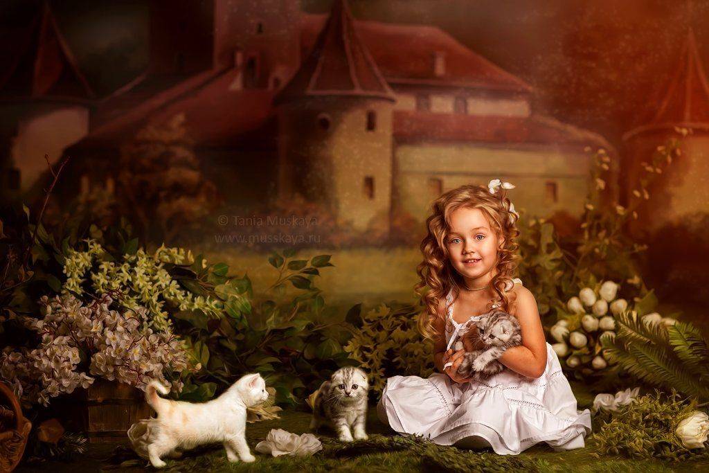 Весенняя фотосессия, Девочка и котята, Детская фотосессия, Фотосессия в студии, Фотосессия весной, Фотосессия с котятами, Мусская Татьяна