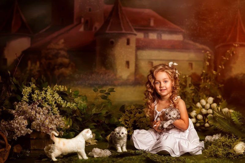 Весенняя фотосессия, Девочка и котята, Детская фотосессия, Фотосессия в студии, Фотосессия весной, Фотосессия с котятами Пробуждение фото превью