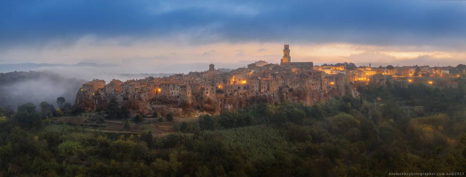 италия,тоскана,питильяно,утро,панорама,город,туман,рассвет,скалы,туфовый, Александр Науменко