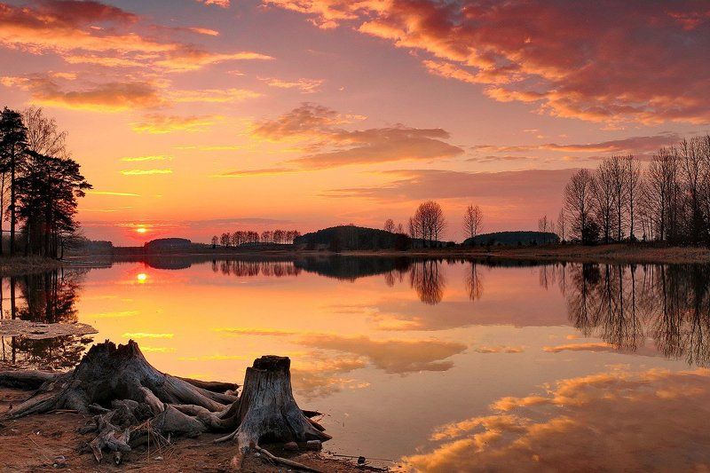 Цнянка, закат Закат над озером фото превью