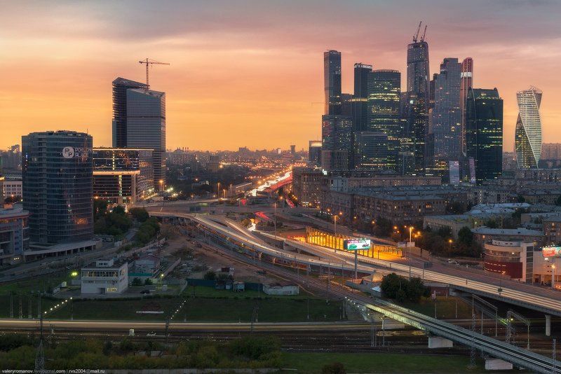 Москва-сити, Москва, закат, вечер, город, романов Вид на Москва-сити фото превью