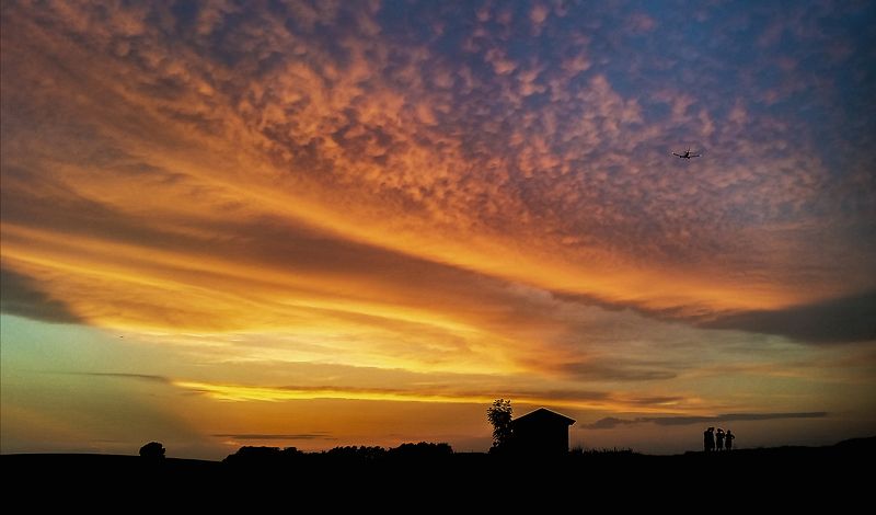 Закат, Поле, Самолёт Проводы самолёта фото превью