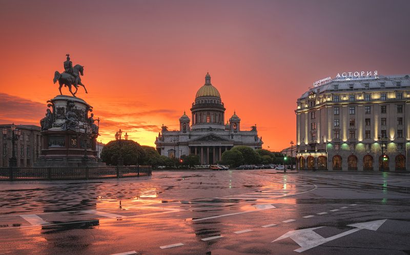 исаакиевская площадь , санкт-петербург , закат , исаакиевский собор Летний закат на Исаакиевской площади фото превью
