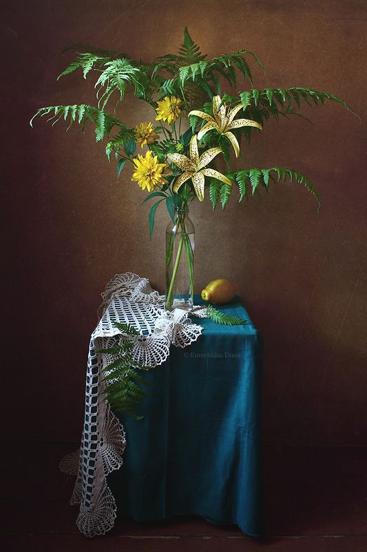 натюрморт, цветы, лето, желтый, зеленый какого цвета лето.. фото превью