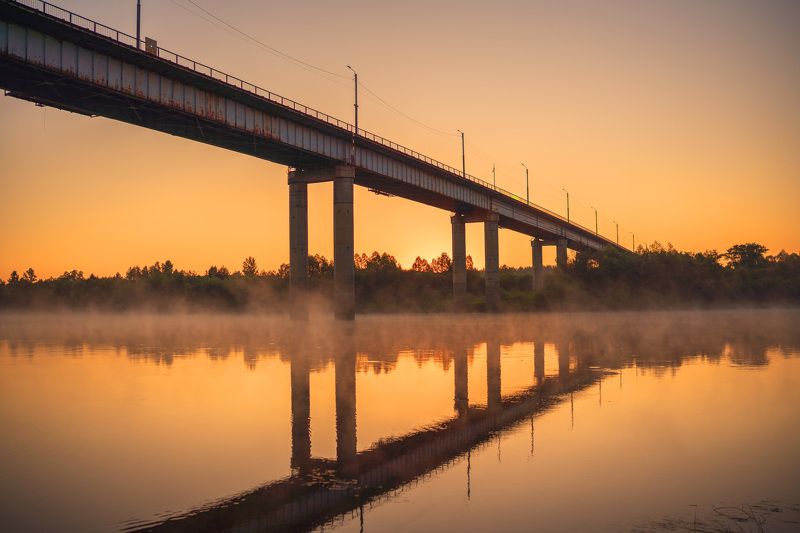 #рассвет, #пейзаж, #sunrise, #landscape Мост через Ветлугу фото превью