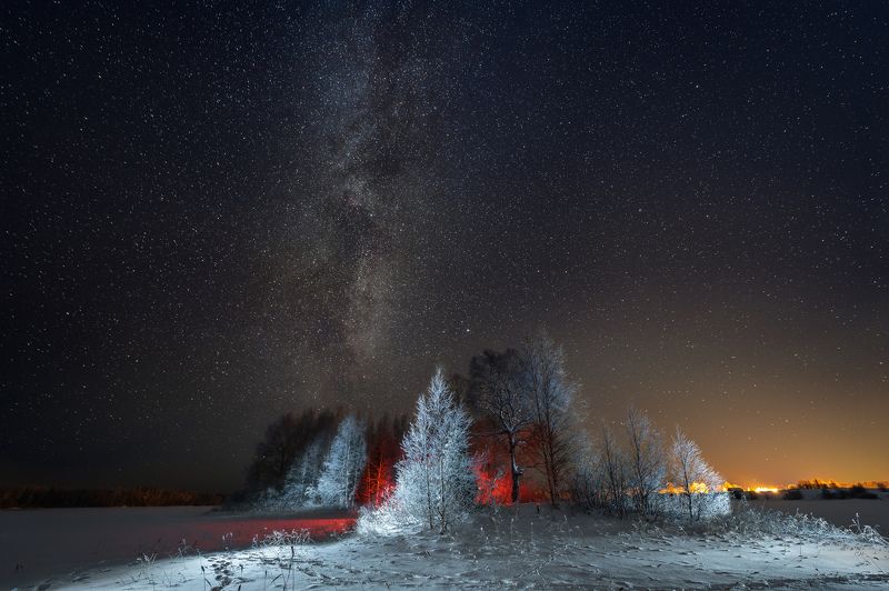 рисование светом, ночной пейзаж, фонарик, млечный путь Островок Малые Озерки фото превью