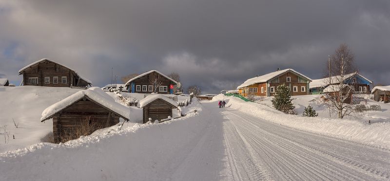 зима, деревня, дорога, школа Из школы. фото превью
