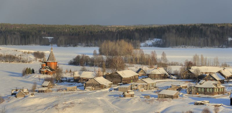 зима, деревня, озеро, церковь, баня Вот и кончен февраль, остаются последние дни... фото превью