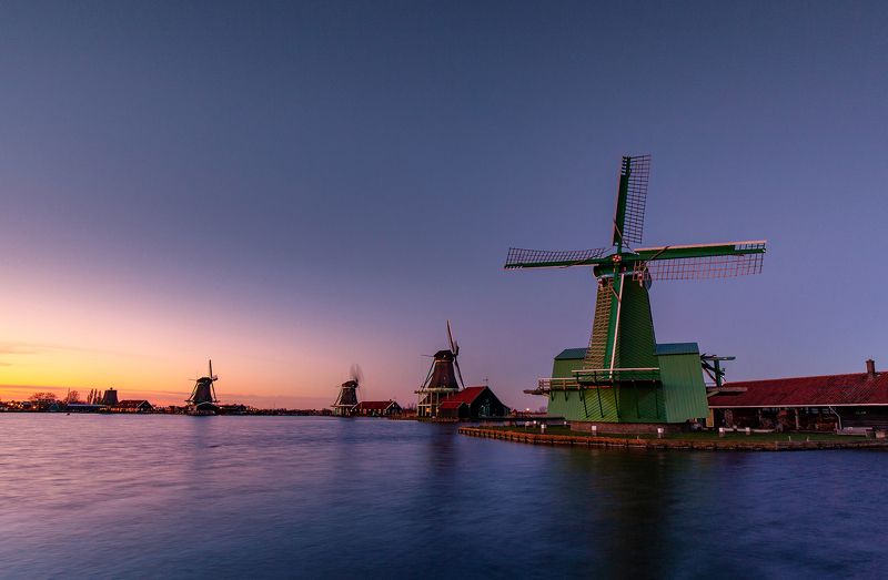 winter, see, windmill, netherlands, sunset, lake windmills netherlands фото превью