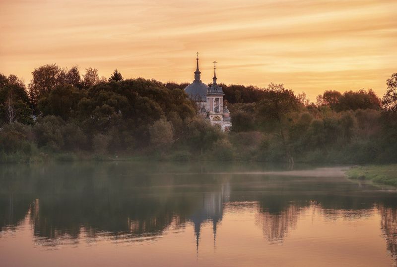 рассвет на пруду  фото превью