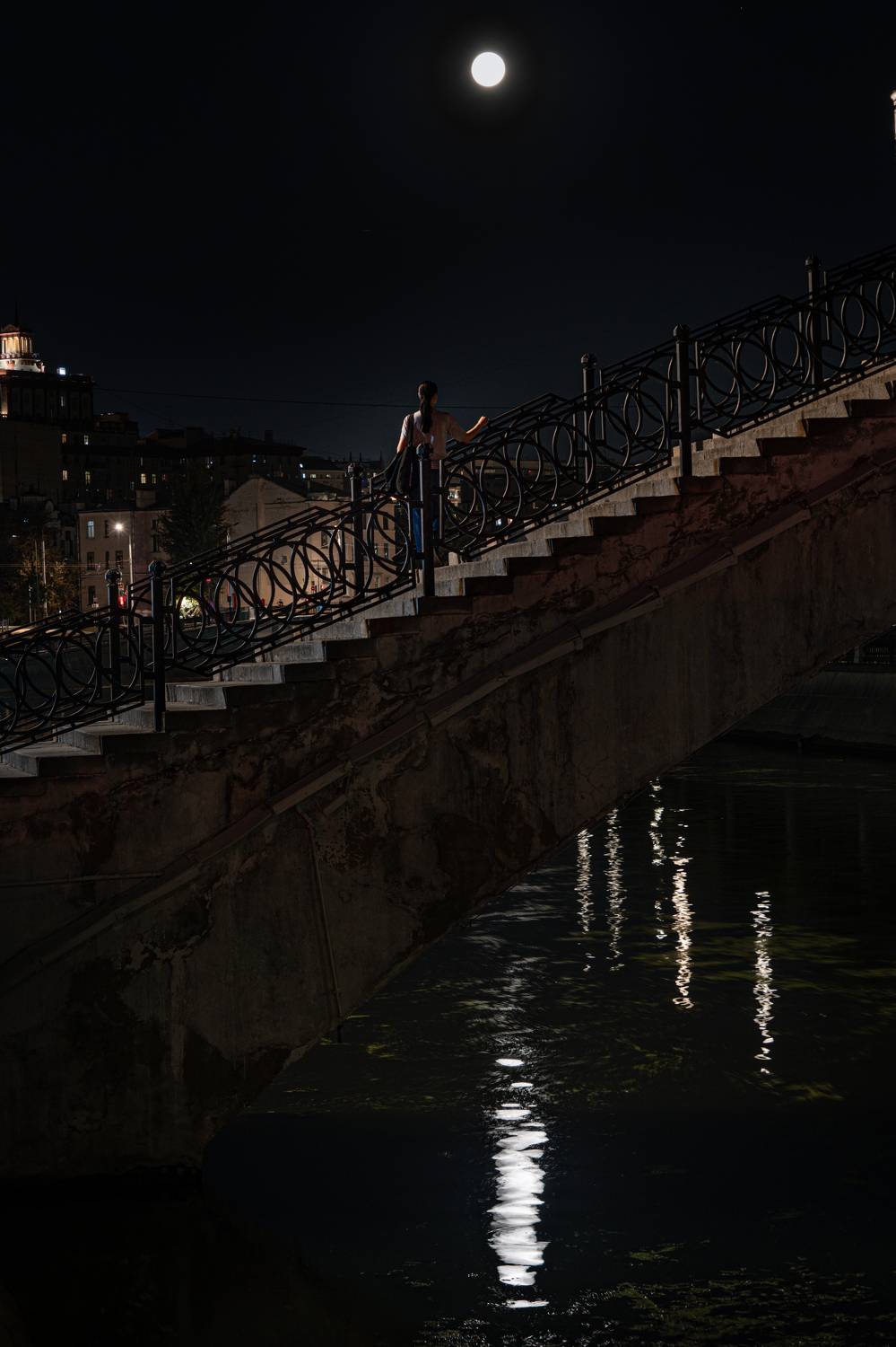 россия, москва, садовническая набережная, полнолуние, садовнический мост, водоотводный канал, луна, Юрий Гаврилов