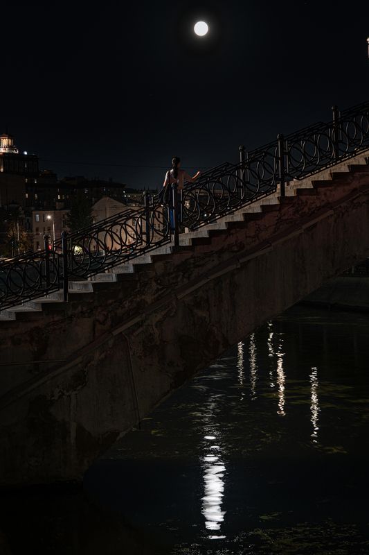 россия, москва, садовническая набережная, полнолуние, садовнический мост, водоотводный канал, луна Полнолуние фото превью