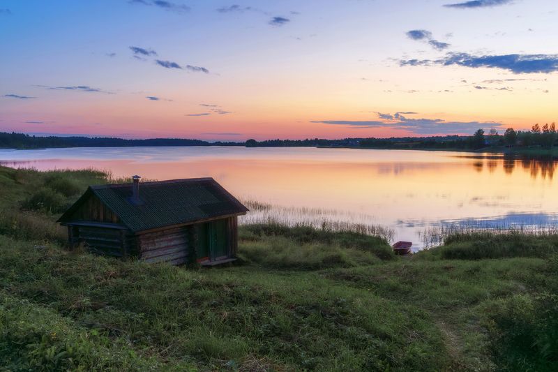 банька, закат, лодка, лето Воспоминания о лете фото превью