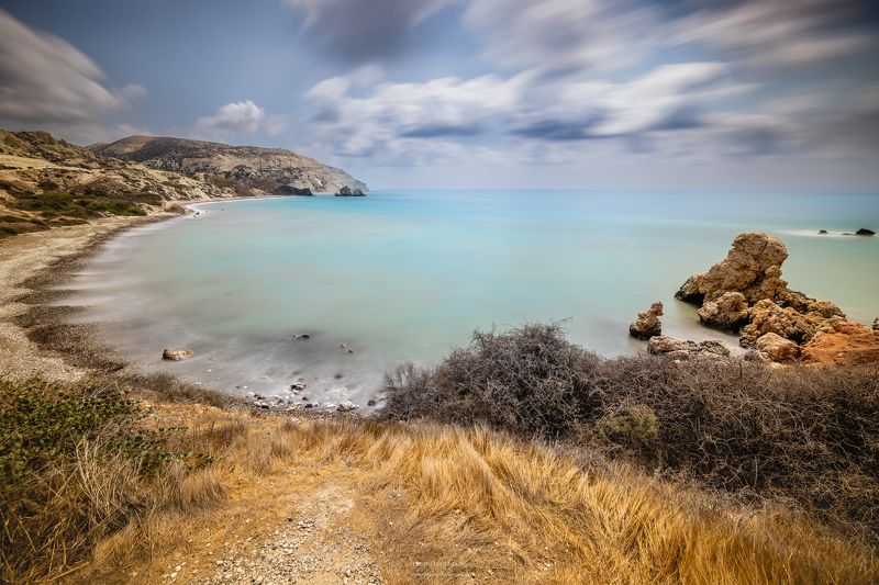 скалы, море, кипр, длинная выдержка, бухта Бухта фото превью