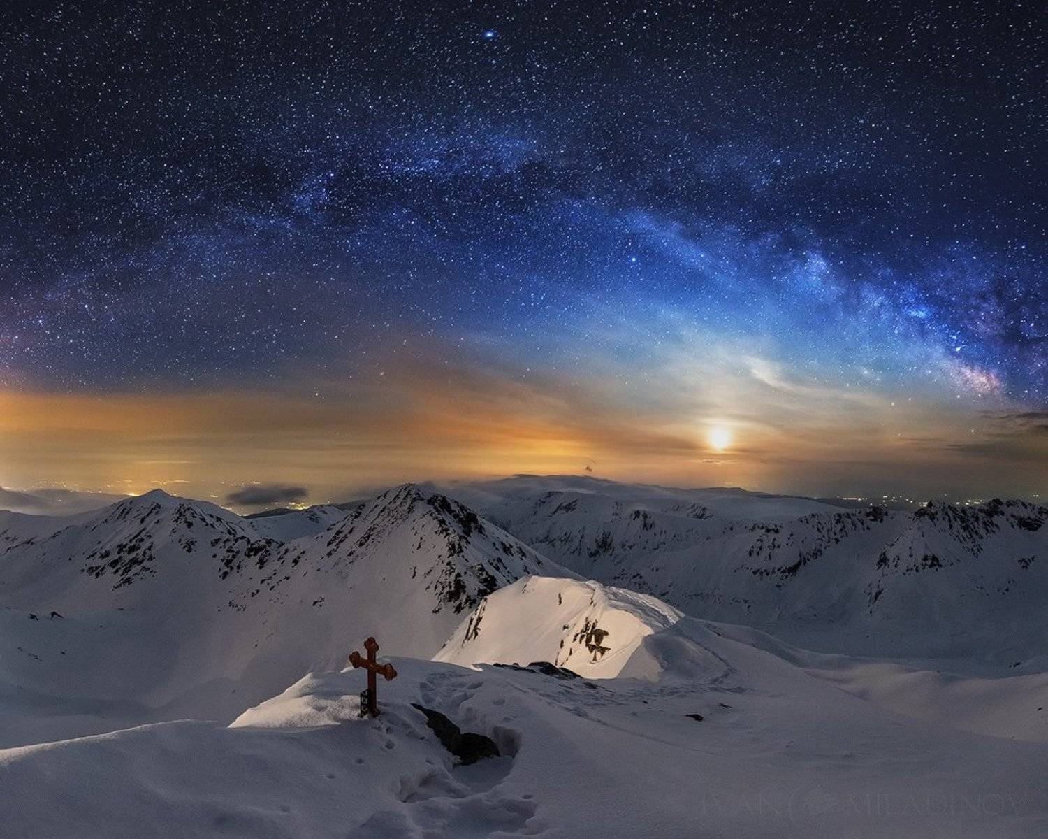 българия, зима, кръст, winter, sky, milky way, Ivan Miladinov