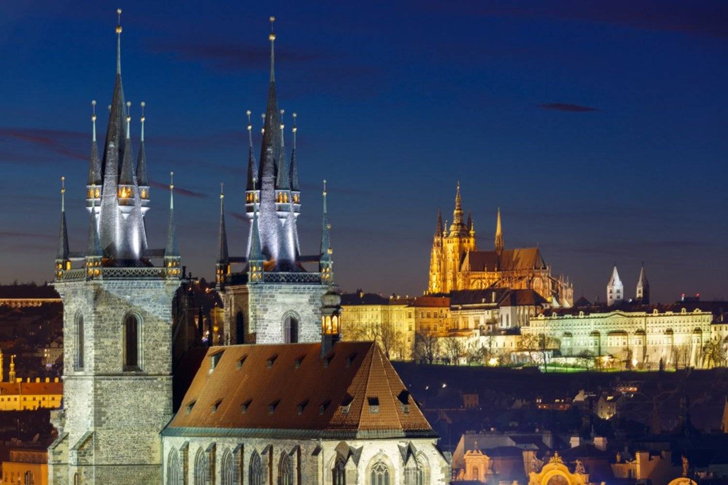 prague;, night;, aerial;, view;, gold;, blue, hour, Коваленкова Ольга