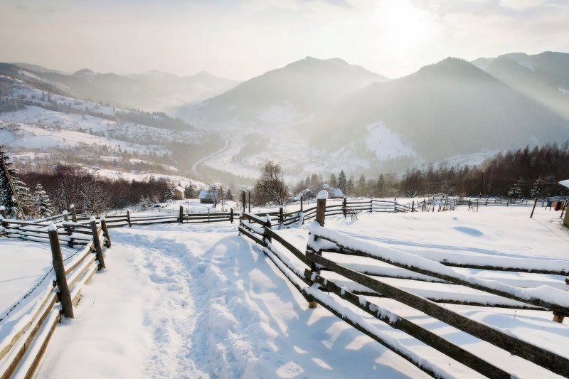 Карпаты, горы, рассвет, утро, пейзаж, панорама, зима, снег утро нового дня фото превью