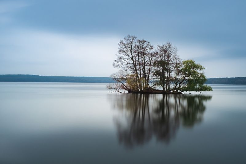 озеро, остров, длинная выдержка, осень Осенние мотивы фото превью