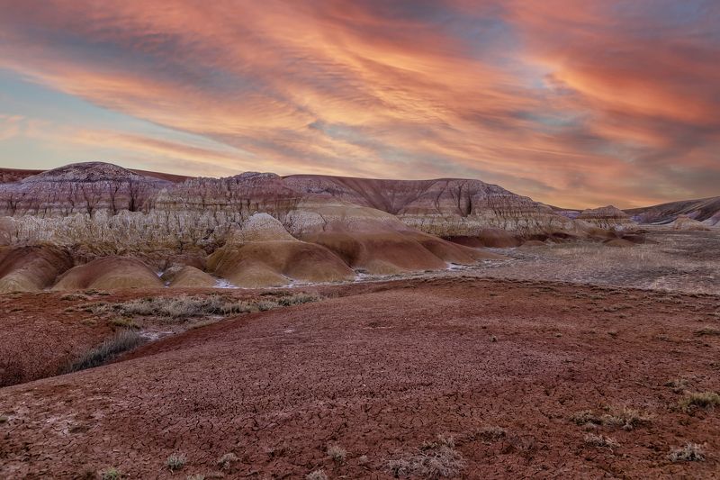 Пейзаж, Казахстан, пустыня, горы, меловые горы, небо, песок, глина, структура, рельеф, геология, мел, Улытау Вечер в пустыне фото превью