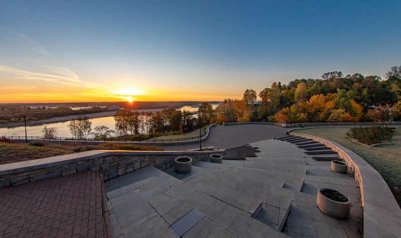 рассвет, река, набережная, утро, октябрь Рассвет на набережной фото превью