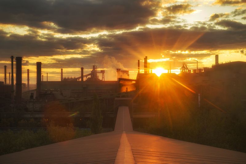 sunset, building, cloud, sky, industry, nature, chimneys, ironwork, steel, steelworks, arcelormittal, poland, landscape Mordor фото превью