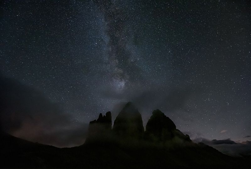 alps, mountains, italy, autumn, dolomites, night, milky way, tre cime, drei zinnen, tre cime di lavaredo, landscape The Milky Way фото превью