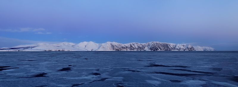 охотское море, зима, утро, горы, скалы, январь предрассветная панорама.. фото превью