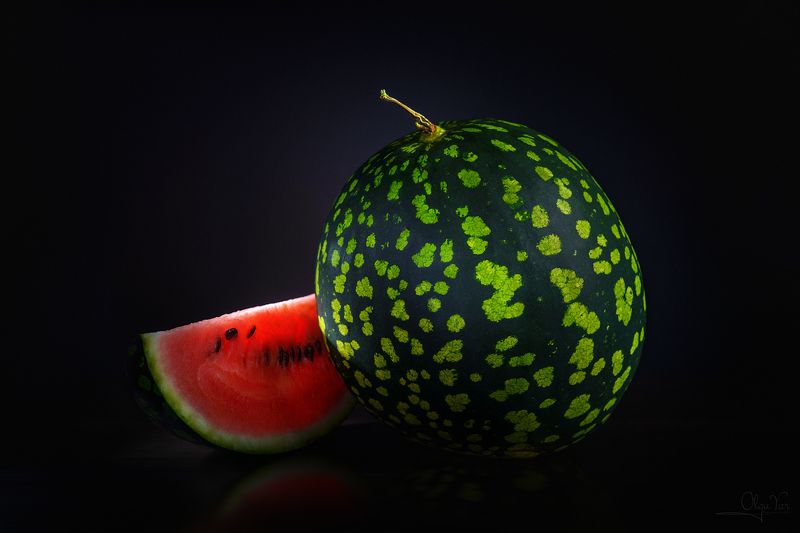 арбуз, фрукт, ягода, низкий ключ, черный, красный, черный фон, black, blackbackground Ягодка фото превью
