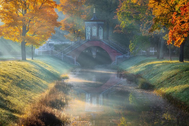 Осеннее утро с видом на Крестовый мост. фото превью