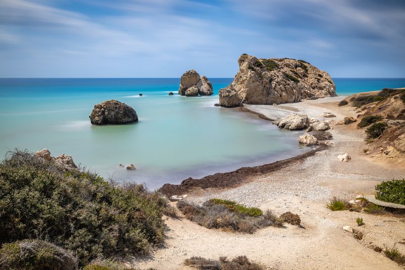 скалы, петра-ту-ромиу, море, Кипр, длинная выдержка, афродита Петра-ту-Ромиу фото превью